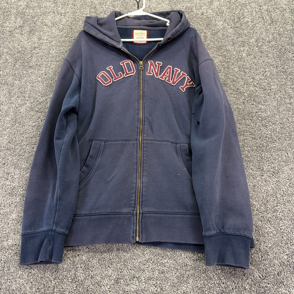 Old Navy Zip Hoodie Mens XXLARGE Blue Spellout Fleece Vtg